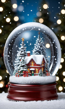 A Christmas Snow Globe, The Scene Inside Illuminated And Magnified, Showcasing A Snowy Wonderland. Generative AIの素材
