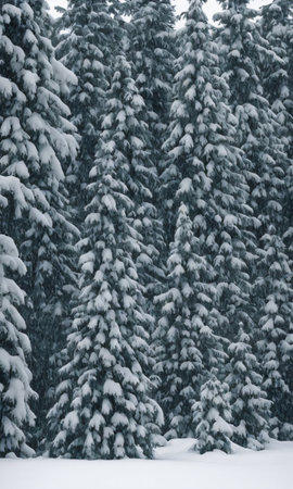 A Christmas Tree In A Snowy Forest Clearing During A Thunderstorm. Generative AIの素材