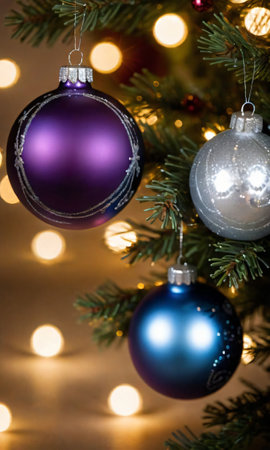 Photo Of Christmas Ornaments Reflecting Twinkling Light. Generative AIの素材