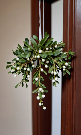 Photo Of Christmas Mistletoe Hanging From A Doorwa. Generative AIの素材
