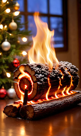Photo Of Christmas Yule Log Burning Brightl. Generative AIの素材
