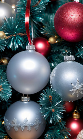 Ornaments And Tinsel In A Misty Morning Christmas Settin. Generative AIの素材