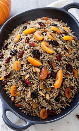 Thanksgiving Wild Rice Pilaf With Dried Fruit. Generative AIの素材