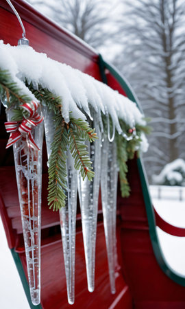 Photo Of Christmas Icicles Hanging From A Sleig. Generative AIの素材