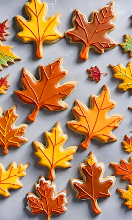 Thanksgiving Autumn Leaf-Shaped Cookies With Icin. Generative AIの素材