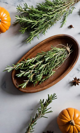 Thanksgiving Fresh Thyme And Rosemary Sprig. Generative AIの素材