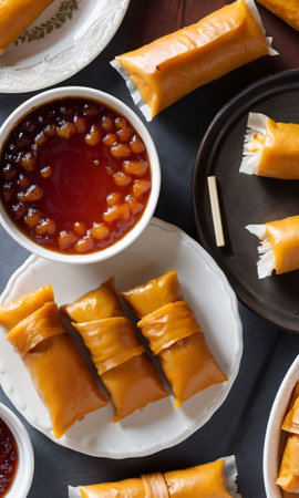 Thanksgiving Pumpkin Jam With A Side Of Turkey Spring Roll. Generative AIの素材