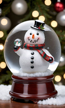 Photo Of Christmas Snowman Holding A Glass Snow Glob. Generative AIの素材