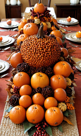 Thanksgiving A Table Centerthanksgiving Piece With Dried Orange. Generative AIの素材