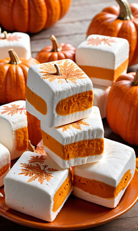 Thanksgiving Pumpkin-Flavored Marshmallow. Generative AIの素材