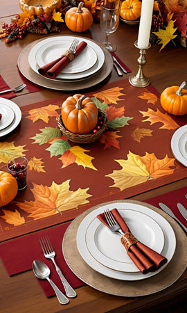 Thanksgiving Festive Placemats With Cornucopia Desig. Generative AIの素材