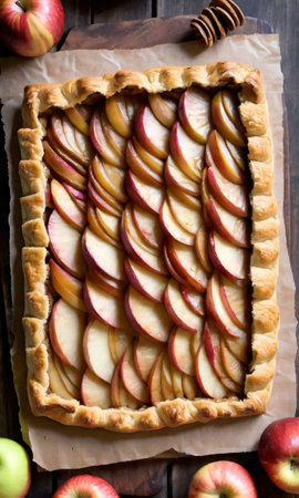 Thanksgiving A Rustic Apple Tart On A Boar. Generative AIの素材