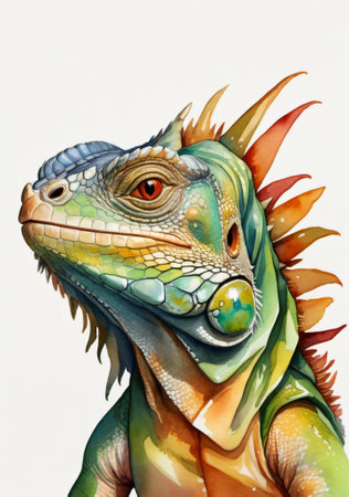 A Watercolor Painting Of A Green Igua. Generative AIの素材