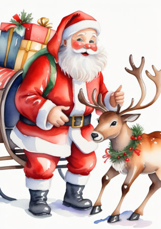 Santa Claus With Reindeer. Generative AIの素材