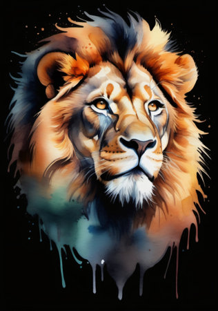 A Watercolor Painting Of A Lion. Generative AIの素材