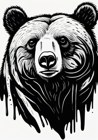A Black And White Drawing Of A Bear. Generative AIの素材