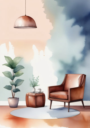 A Chair And A Plant In A Room. Generative AIの素材