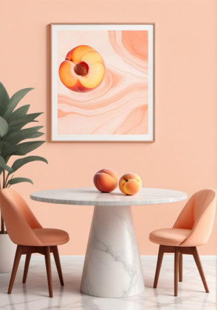 Peaches On A Marble Table. Generative AIの素材
