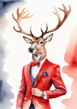 A Deer Wearing A Red Suit And Bow Tie. Generative AIの素材