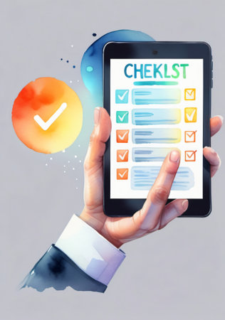 A Person Holding A Phone With Check List On It. Generative AIの素材