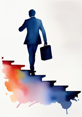 A Man Walking Up A Set Of Stairs. Generative AIの素材