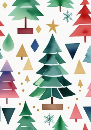 Watercolor Christmas Trees Seam Pattern. Generative AIの素材