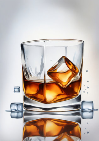 A Glass Of Whiskey With Ice On The Side. Generative AIの素材