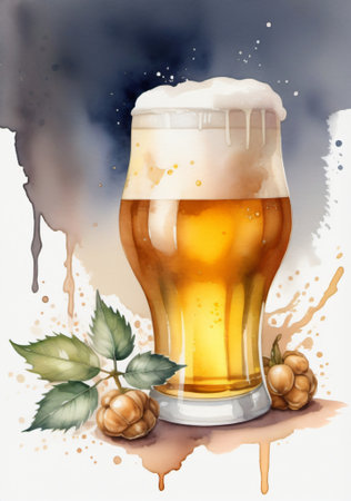A Beer Glass With A Beer And Hazels. Generative AIの素材