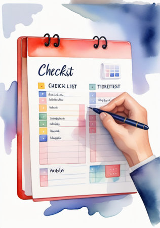 A Hand Holding A Pen And Writing On A Check List. Generative AIの素材