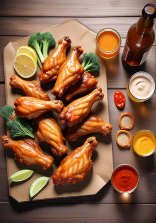 A Plate Of Chicken Wings With Sauce And Sauce. Generative AIの素材