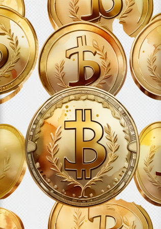 Golden Coins With A Bit Coin On Top. Generative AIの素材