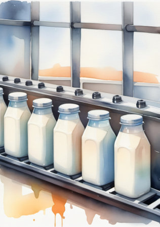 A Row Of Milk Bottles. Generative AIの素材