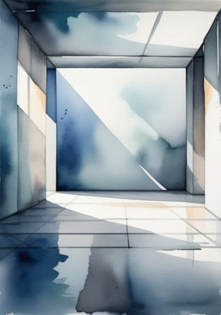 A Painting Of A Room With A Blue And White Color. Generative AIの素材