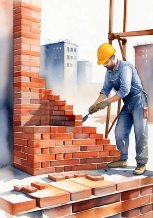 A Man Is Building A Brick Wall. Generative AIの素材
