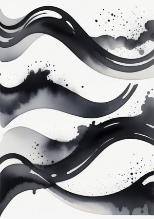Black And White Watercolor Brush Strokes. Generative AIの素材