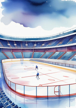 A Hockey Stadium With A Hockey Rink And Seats. Generative AIの素材