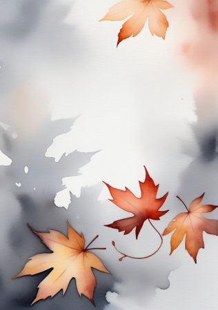 Watercolor Autumn Background With Falling Leaves Photo. Generative AIの素材