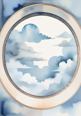A Circular Window With Clouds In The Sky. Generative AIの素材