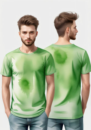 A Man Wearing A Green T - Shirt. Generative AIの素材