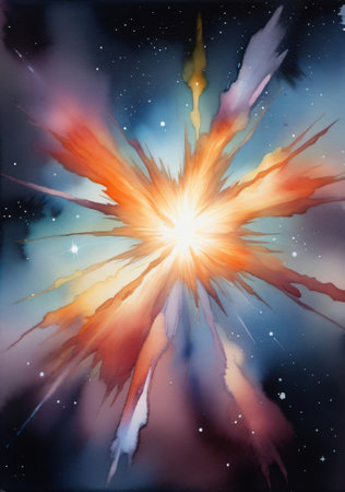 A Painting Of A Star Burst In The Sky. Generative AIの素材