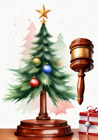Christmas Tree With Judge'S Gave And Christmas Ball. Generative AIの素材