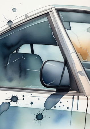A Car With A Broken Window. Generative AIの素材