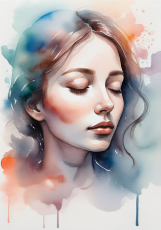 A Watercolor Painting Of A Woman'S Face. Generative AIの素材
