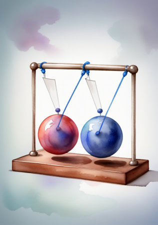 Two Balls On A Scale With A Blue And Red One. Generative AIの素材