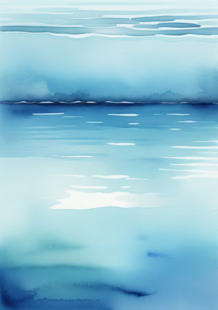 A Painting Of A Body Of Water With A Sky Background. Generative AIの素材