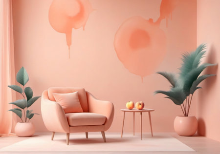 Interior of modern living room with pink walls, 3d renderの素材