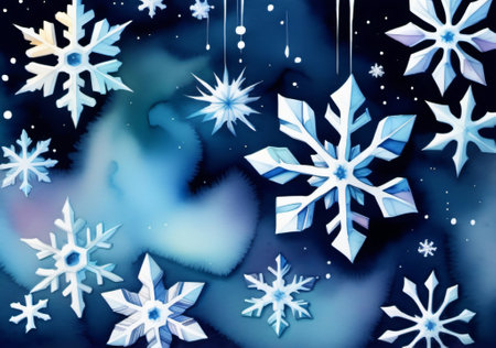 Blue winter background with snowflakes and stars. Vector illustration.の素材