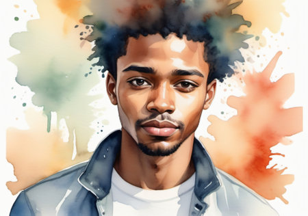 Portrait of a handsome african american man with black hair.の素材