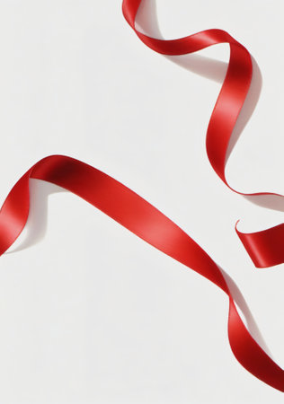 Curly red ribbon on a white background. Place for your text.の素材
