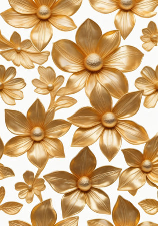 abstract background of gold flowers on a white background close-upの素材